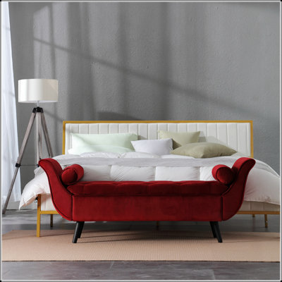 Banc long capitonné rétro de 65 pouces avec repose-pieds en velours avec design rétro classique, repose-pieds de style Mid-Century moderne pour le salon et le vestibule de la chambre à coucher