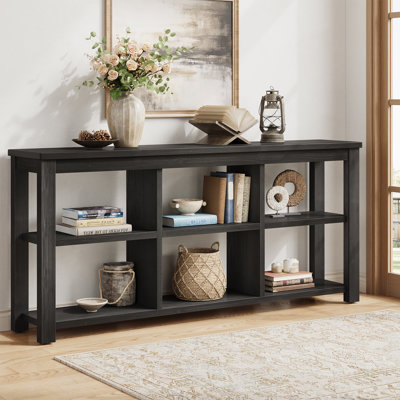 63-Inch Solid Wood Console Table With 6 Stoirage Cubes