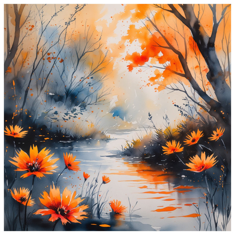 «Autumn River Scene», toile tendue avec châssis, 20 po x 24 po