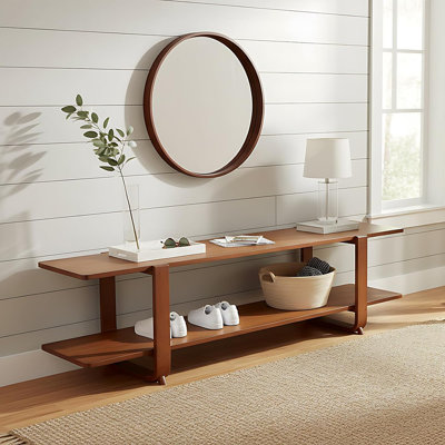 Mid-century Modern Bamboo Tv Stand For Tvs Up To 65", Walnut Entertainment Center With 2-tier Open Shelves – Storage Media Console Table For Living Ro by Latitude Run