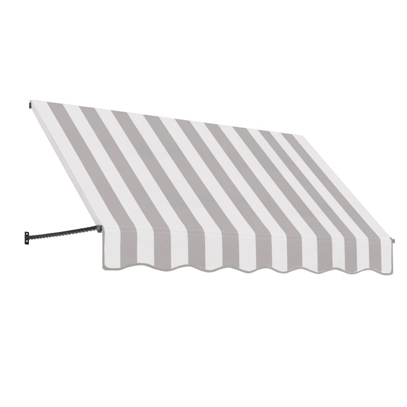 Awntech Santa Fe Acrylic Fabric Fixed Awning with Iron Rope Arms, 44" H x 88.5" W x 24" D, Gray/White Stripe