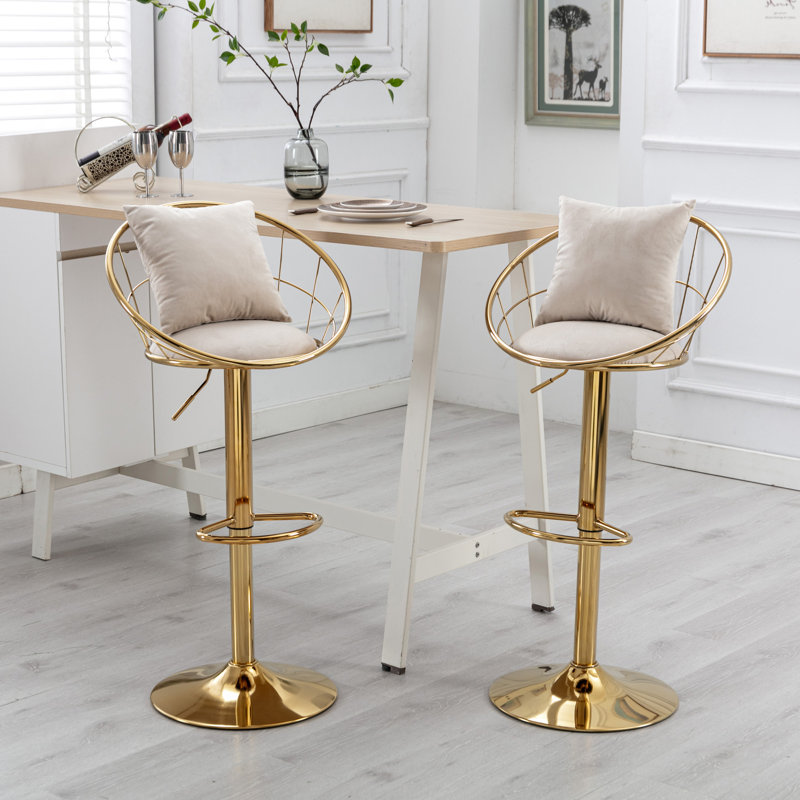 Chaise de bar en velours blanc cassé, Blanc cassé