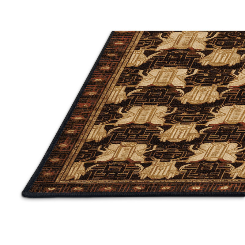 Machine Washable Art Deco Black Area Rug, Runner 2' x 4'