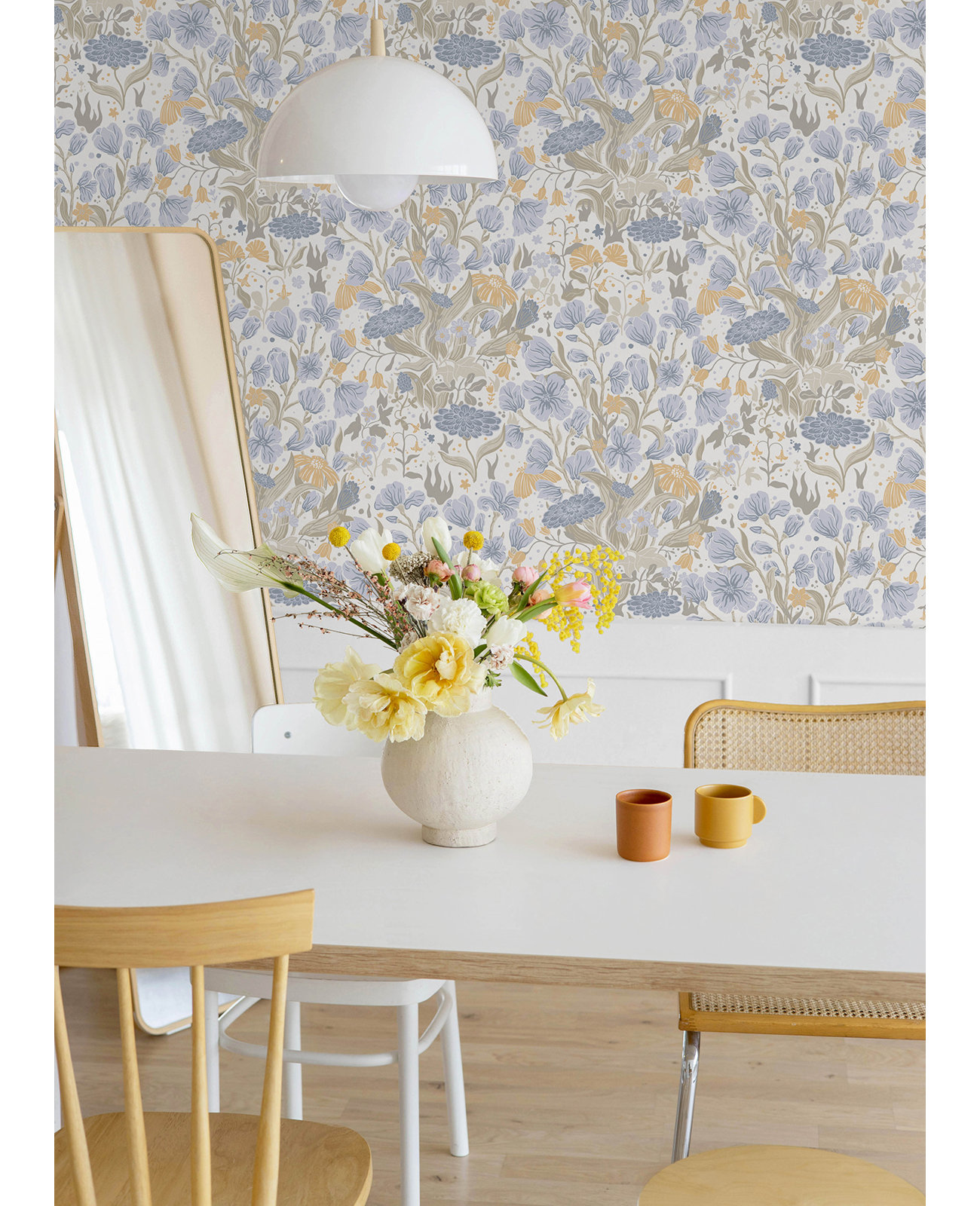 Bixby Faux Grasscloth Wallpaper, Blue/Orange/Cream