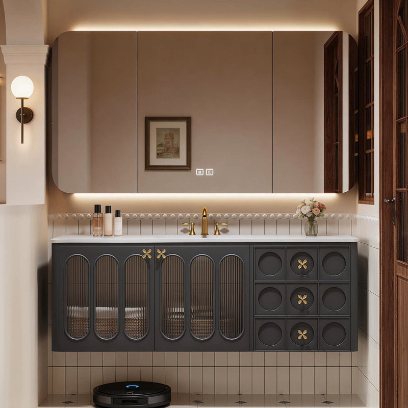 Armoire de salle de bain rétro, H 21,7 po x l 59 po x P 21,7 po, Gris foncé