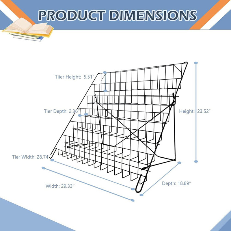 6 Tier Wire Magazine Rack - Comic Book Rack Wide Wire Tabletop D...
