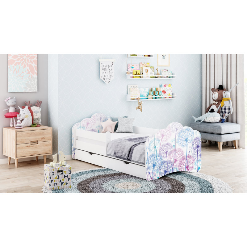 Racine European Toddler Bed Frame with Drawers, White, 56.5 x 70 x 140cm