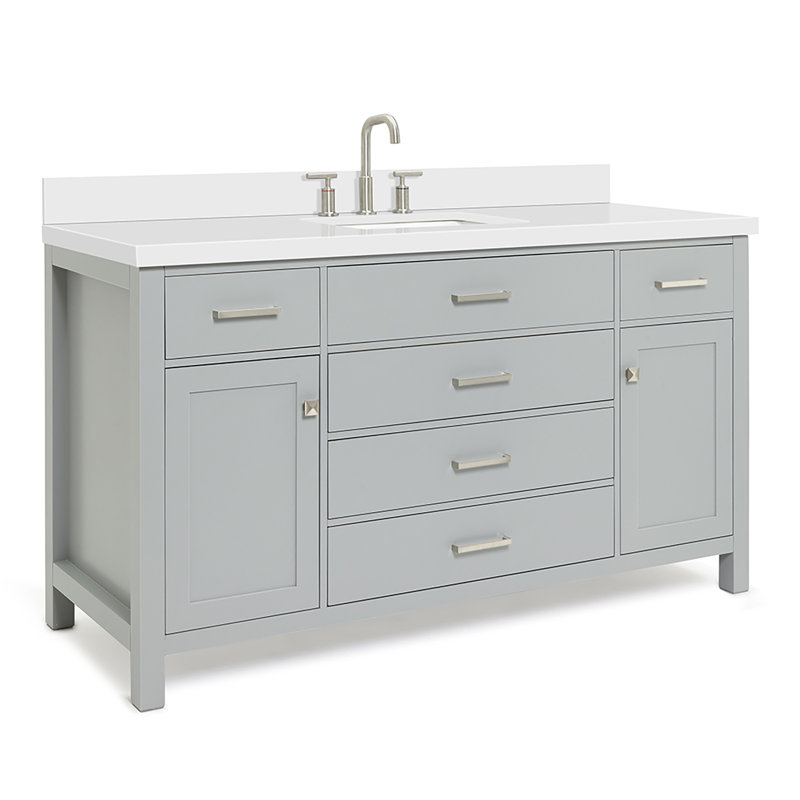 Abbate 60" Single Bathroom Vanity with White Quartz Top, Gray