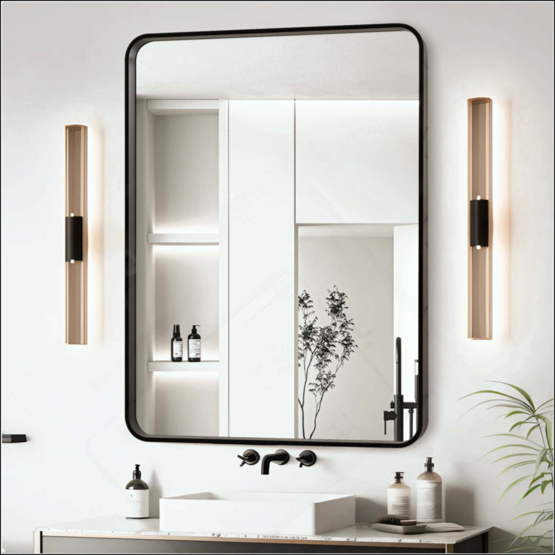 Miroir de salle de bain, Noir, Rectangulaire, 32 po x 24 po