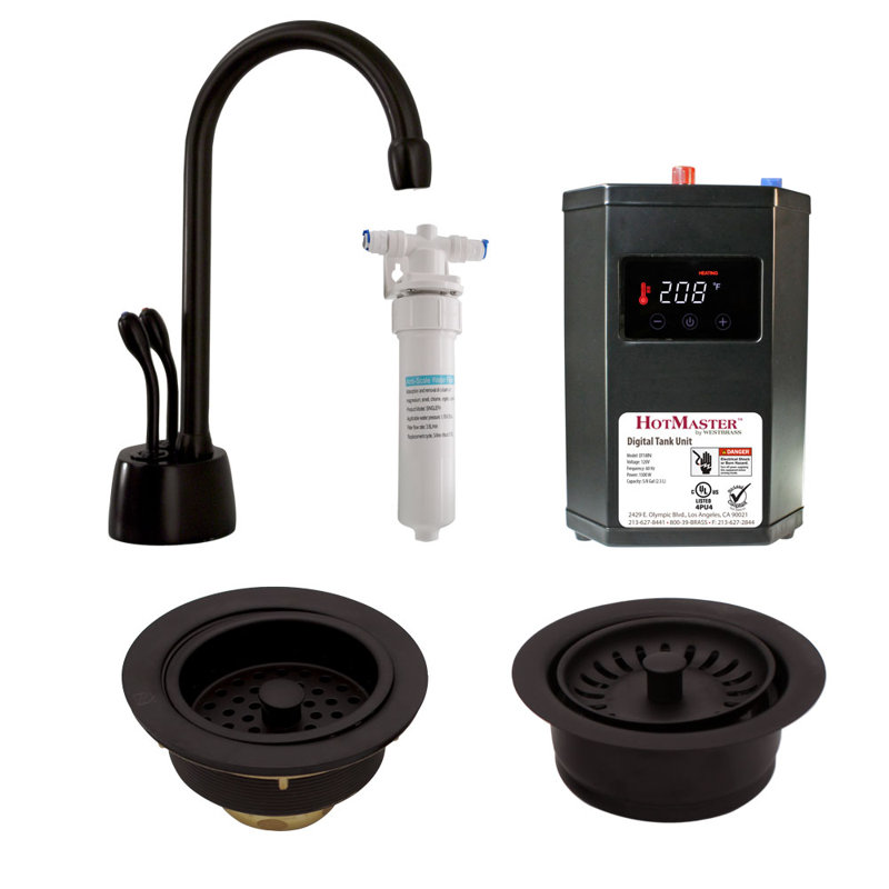 Distributeur d'eau chaude et froide à 2 poignées 9 po avec réservoir de chaleur, filtre, bonde d'évier et garniture d'élimination Develosah