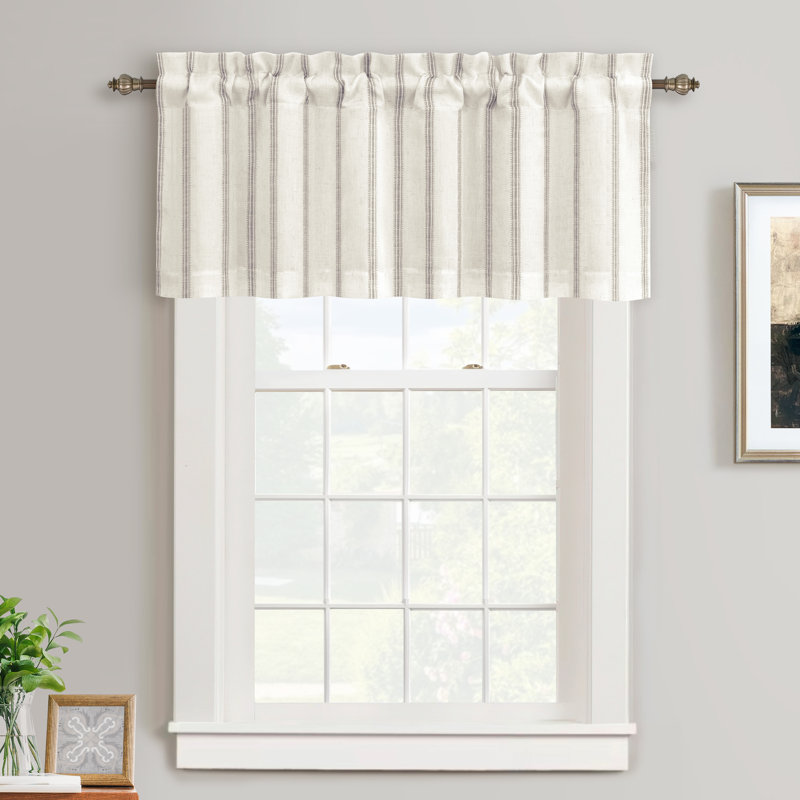 Mudge Farmhouse Striped Linen Double Layer Thermal Insulated Room Darkening  Window ValancesRod Pocket Vertical Striped Kitchen Valance for Bathroom