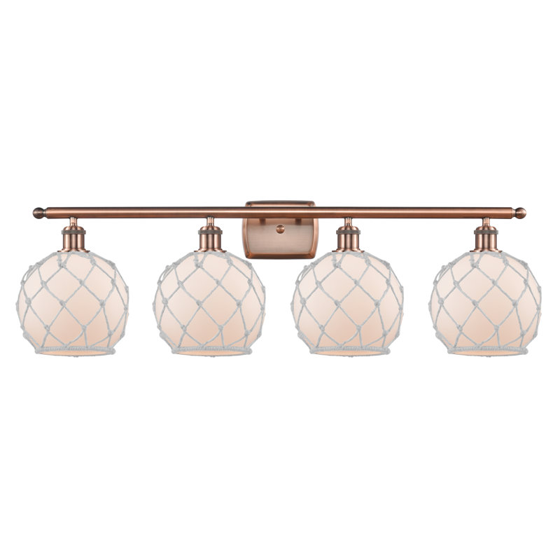 Éclairage de salle de bain à intensité variable 4 lumières Larochelle Farmhouse Rope, Blanc / Blanc cassé, Cuivre antique
