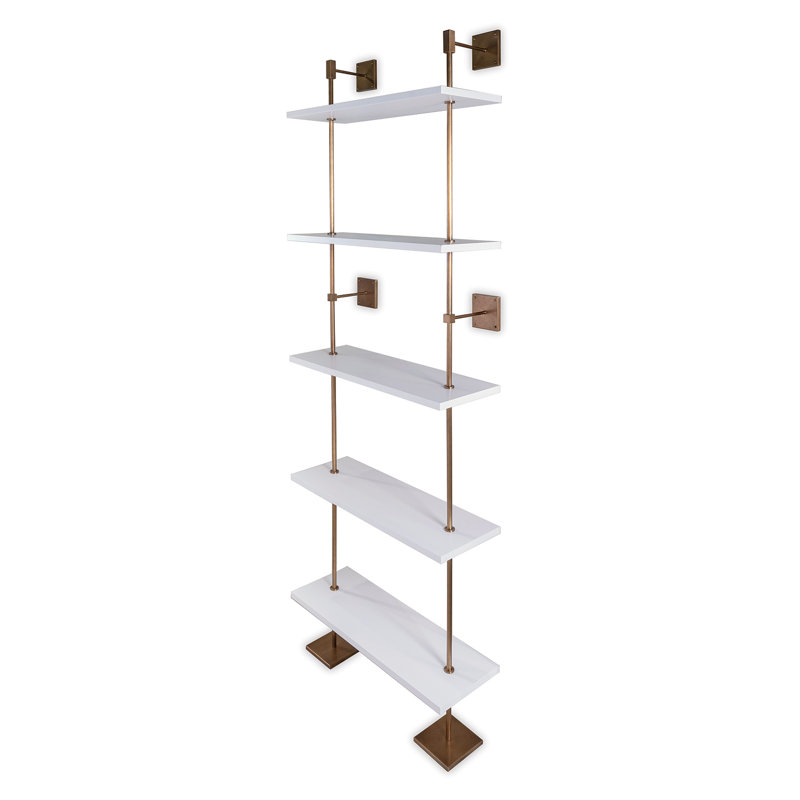 Marais 60" H x 36" W Floating Bookcase, White/Brass, Brass