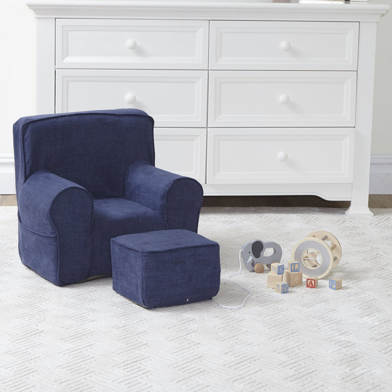 My Own Chair & Ottoman Set - Cobalt Fabric - Made In USA, Cobalt Solid