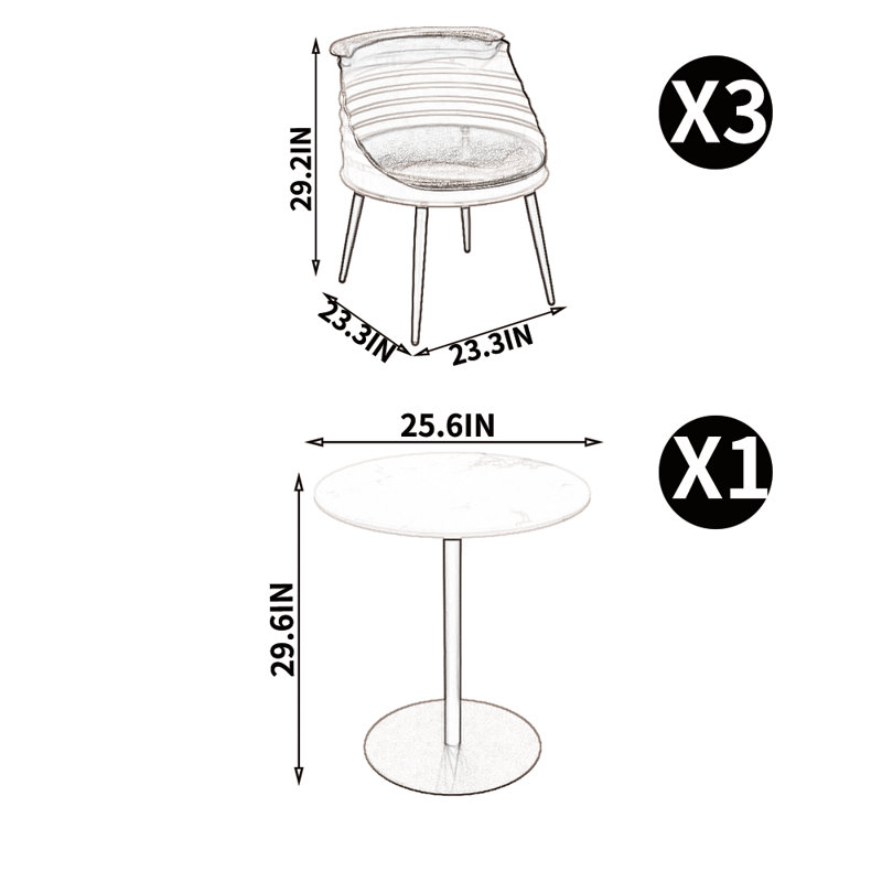Table et chaises à baril de style industriel, 4, Argent / noir