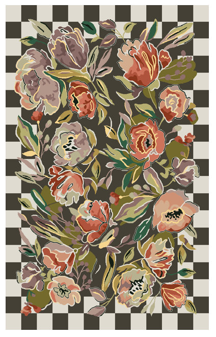Ranunculus And Checks Rug, Rectangle 5' x 8'