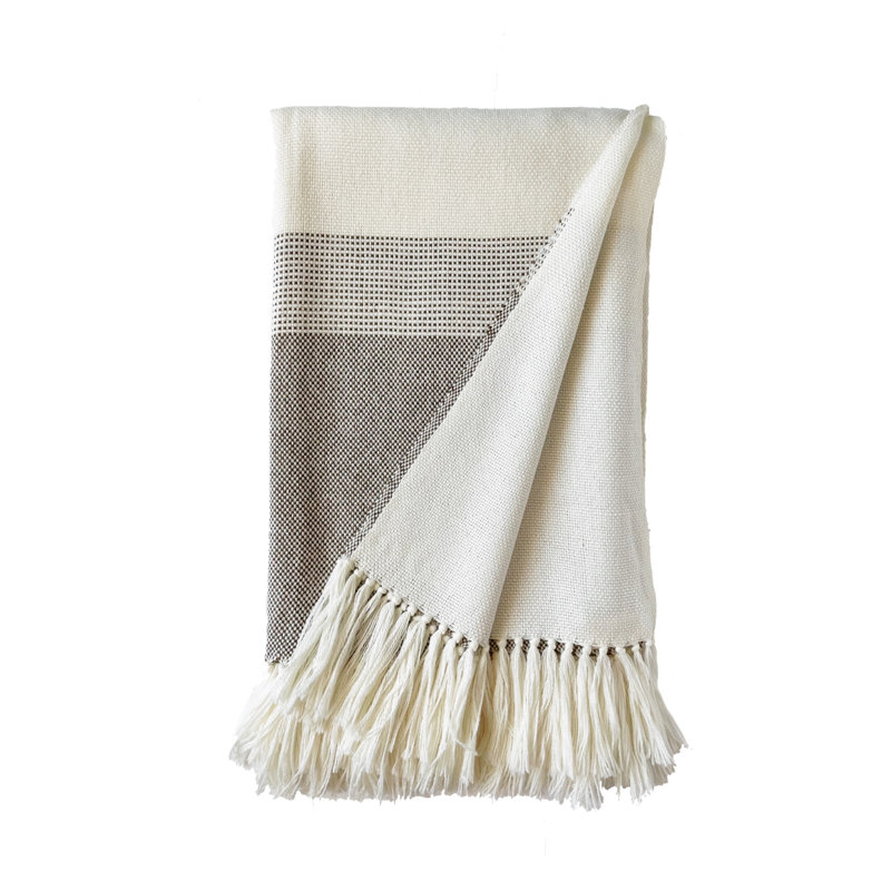 Palma Hand Woven Throw Blanket, Off White/Ivory/Brown