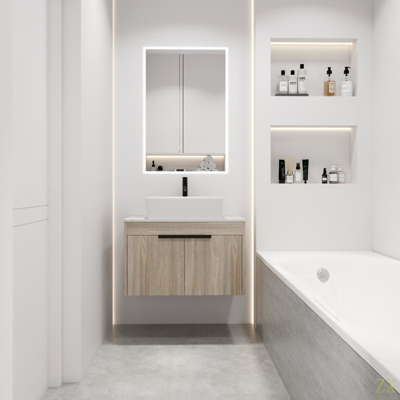 Ensemble de meuble-lavabo flottant 30 po avec lavabo mural en céramique 30 po Modern Design Float, 30"