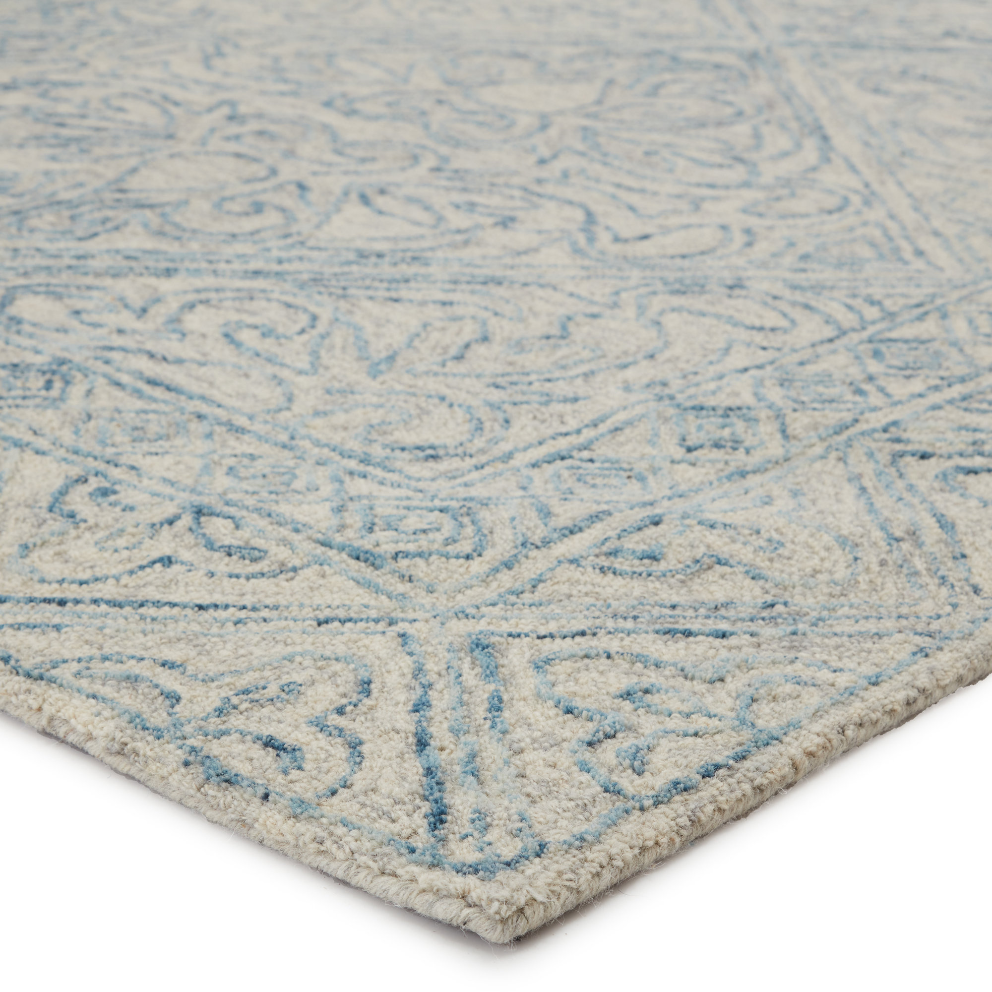 Brandon Handmade Wool Blue/Beige Rug, Rectangle 6' x 9'