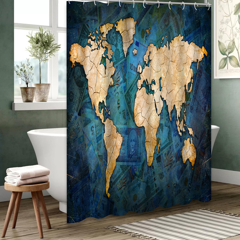 Rideau de douche avec 12 crochets World Map, L 72 po x l 78 po