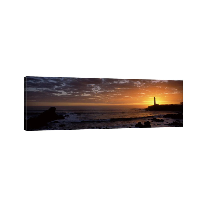 Lighthouse At Sunset - Wrapped Canvas Panoramic Print, 30.48 cm H x 91.44 cm W x 1.91 cm D