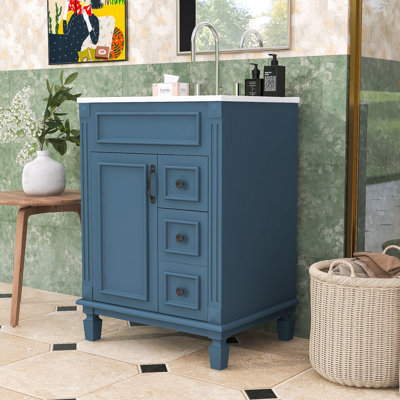Meuble-lavabo autoportant élégant avec lavabo en céramique, portes à fermeture en douceur et rangement réglable