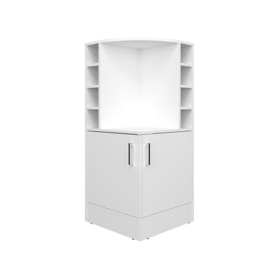 Meuble de rangement de coin de salon blanc - hauteur de 43 po avec 8 bouteilles de vin et armoire moderne pour porte double