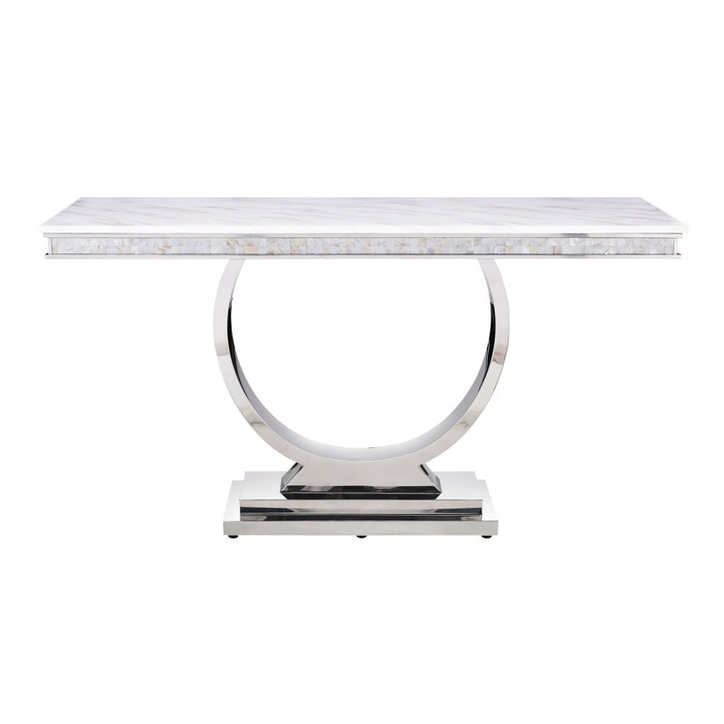 Table blanche en marbre de culture avec faux miroir argenté brillant