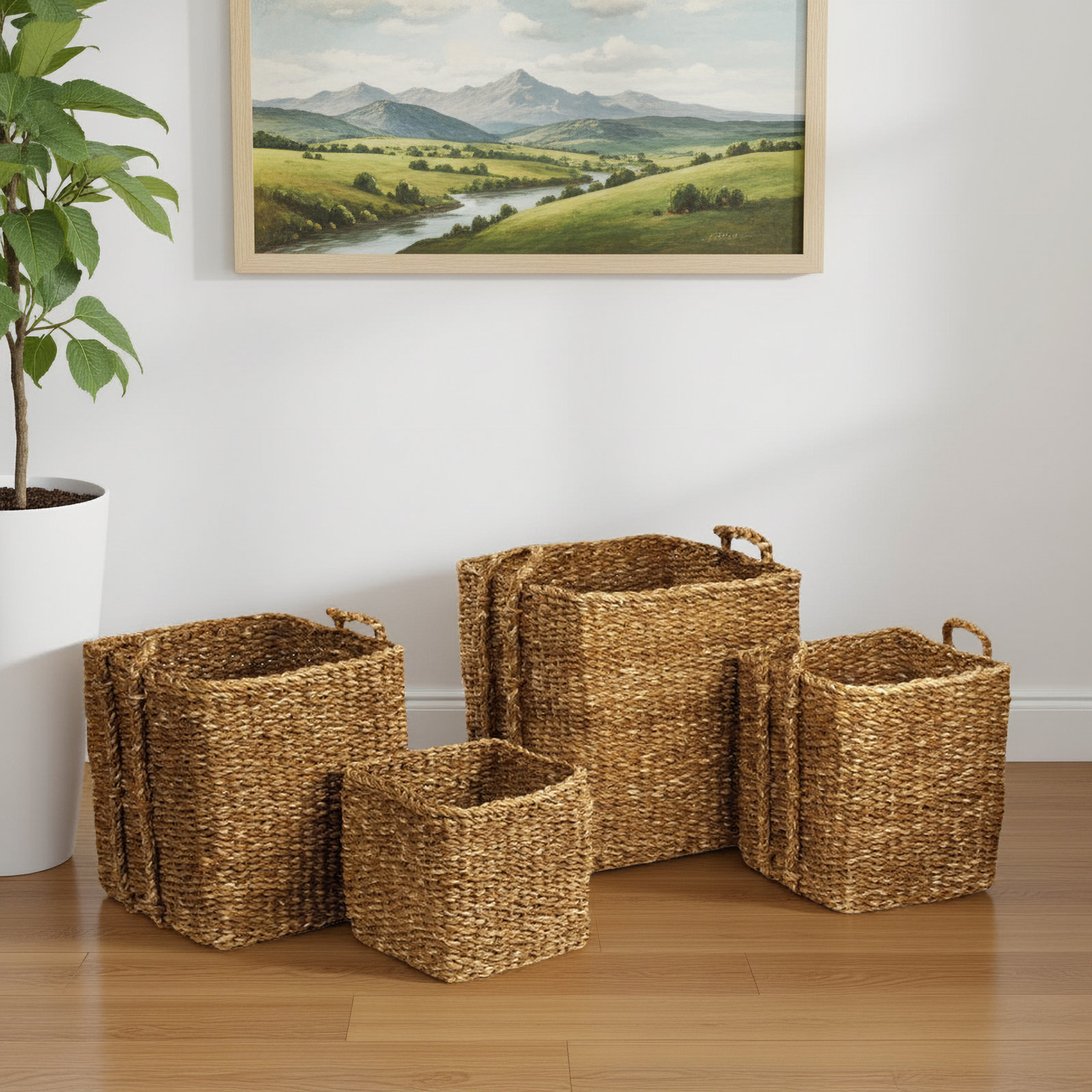 Charton Handmade Seagrass Basket With Handles - Set of 4