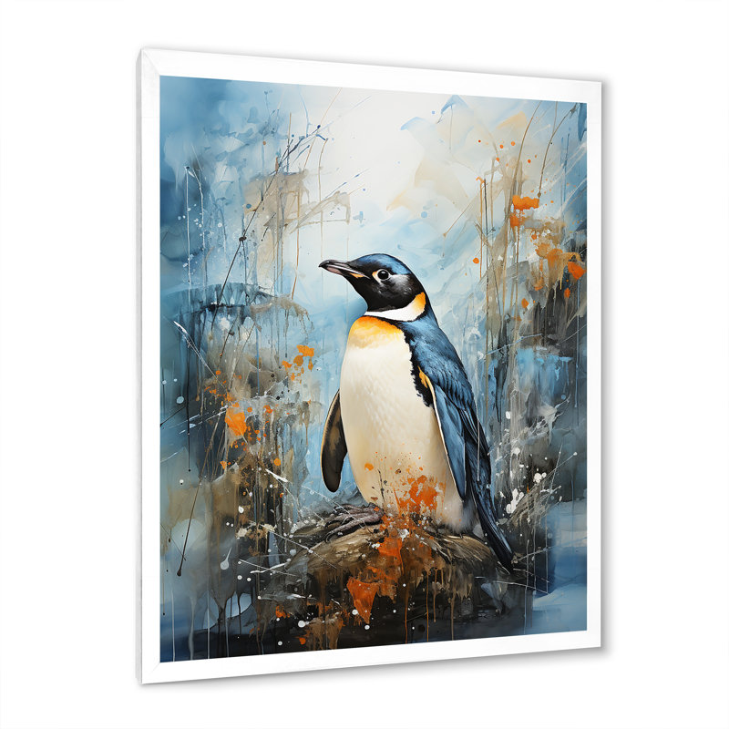 " Penguin Dreamscape IV ", White Single Picture Frame, 32" H x 24" W x 1" D