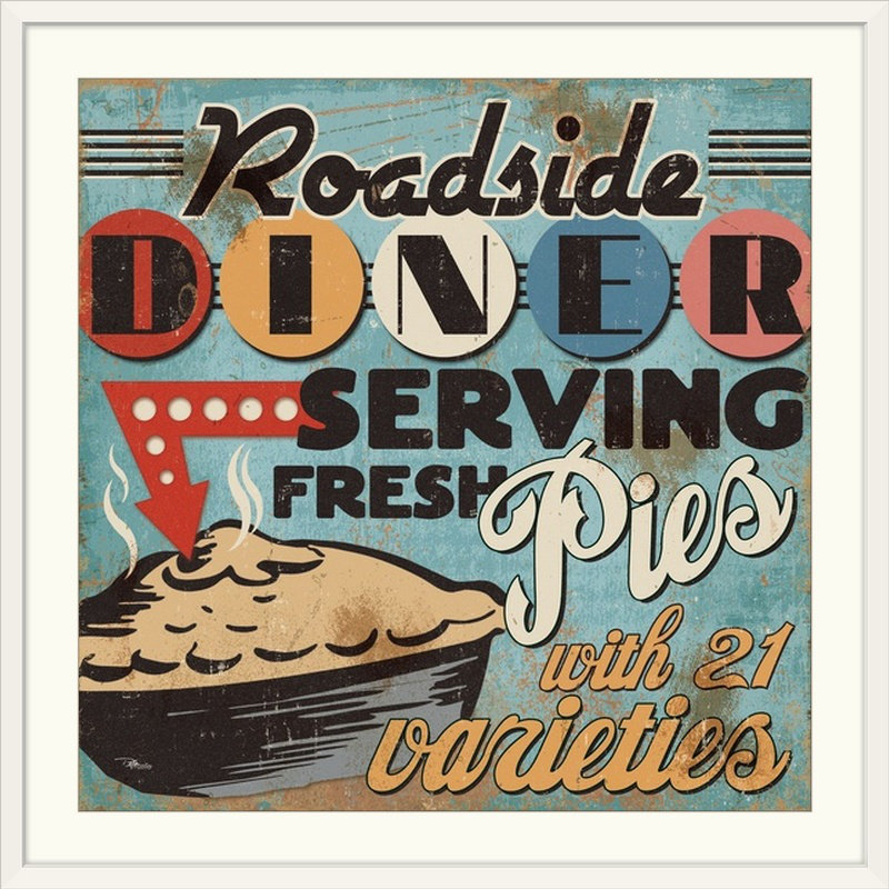 «Diners and Drive Ins II», affiche vintage, H 24 po x l 24 po x P 1 po, Cadre blanc