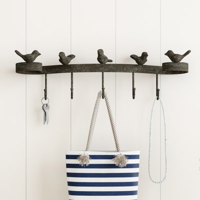 Continuum Decorative Birds on Ribbon Hook-Cast Iron Rustic Wall Mount Hooks for Coats, Towels, Hats, Scarves, Jewelry, and More