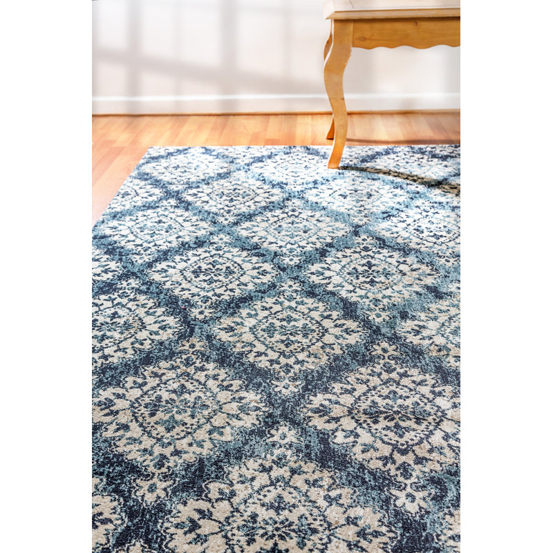 Tapis bleu / ivoire Morocco, Rectangle 9 pi 2 po x 12 pi 10 po