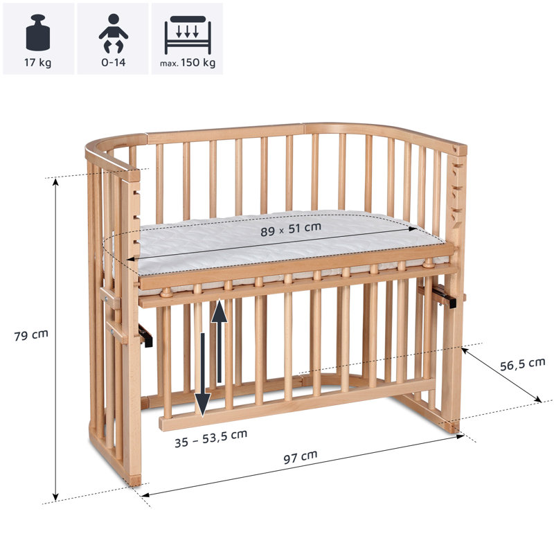 babybay Maxi Comfort Plus co-sleeper, Natural Varnish