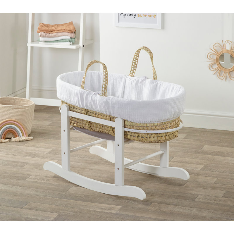 Moses Basket With Stand with Mattress, White, White