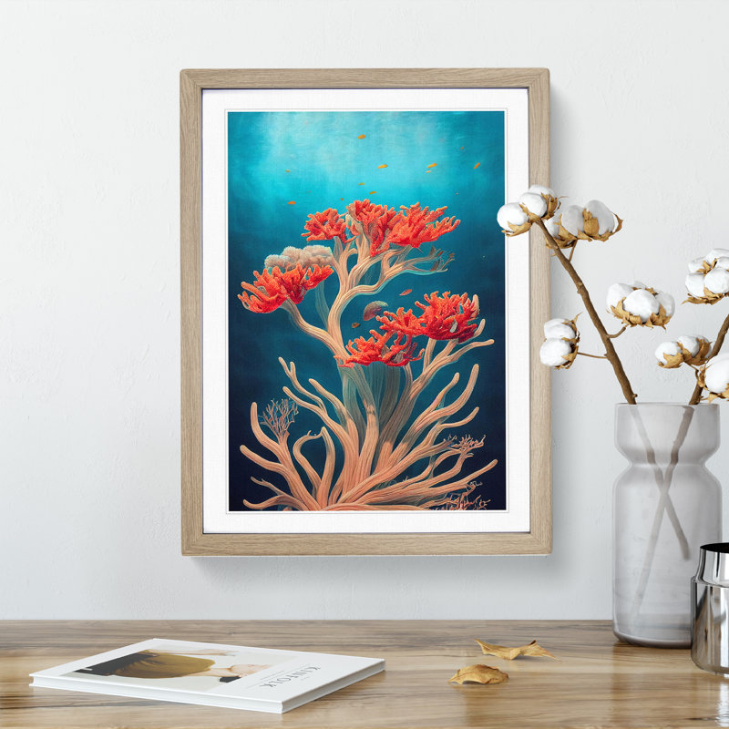 XV1022-5354X Wondrous Coral Reef - Single Picture Frame Print, 64cm H x 46cm W, Oak Framed