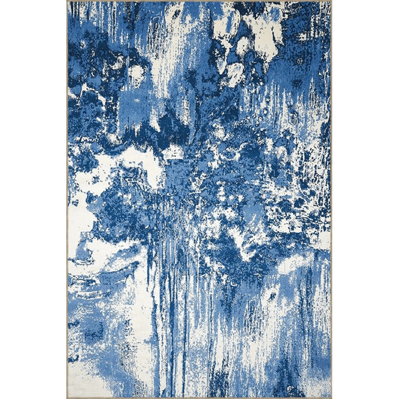 Tapis bleu délavé à motif abstrait et créatif, Square 3'3"