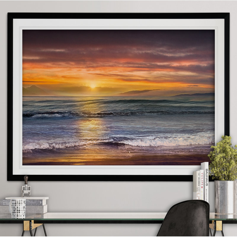Sundown Descanso Beach - reproduction de cadre photo, H 26 po x l 36 po x P 1,5 po, Noir