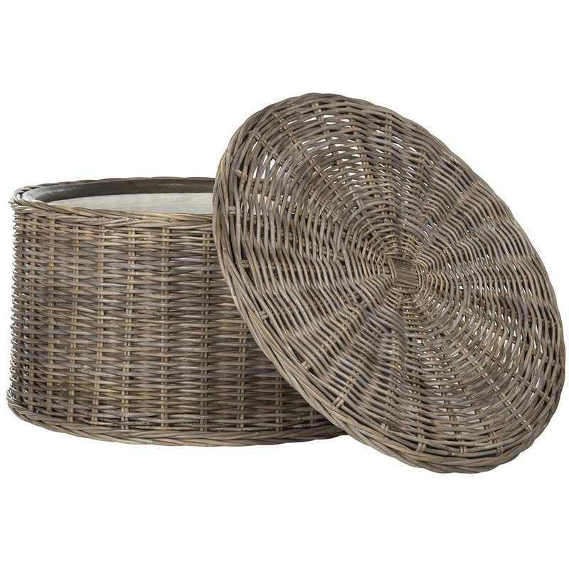 Postfield Wicker Storage Coffee Table, Stylish and Functional 29'' Round Table for Any Room & Office, Gray