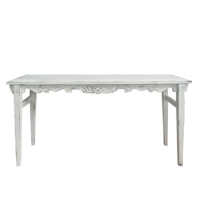 Wood 59.06 in. White Table with Detailed Moulding