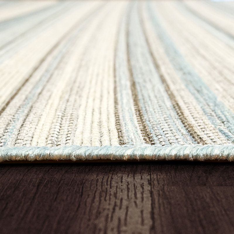 Tapis intérieur / extérieur bleu / beige / gris Kopp, Tapis de couloir : 2 pi 2 po x 7 pi 7 po
