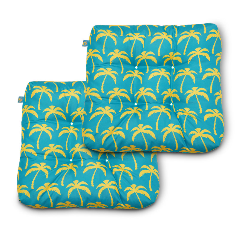 Outdoor 5'' Dining Chair Seat Cushion, Real Teal Palm