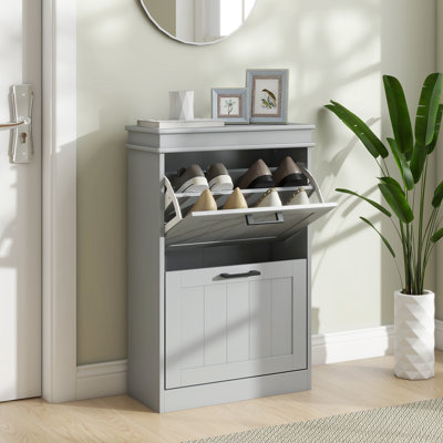 Étagère à chaussures étroite pour vestibule avec tablette à tiroirs rabattables