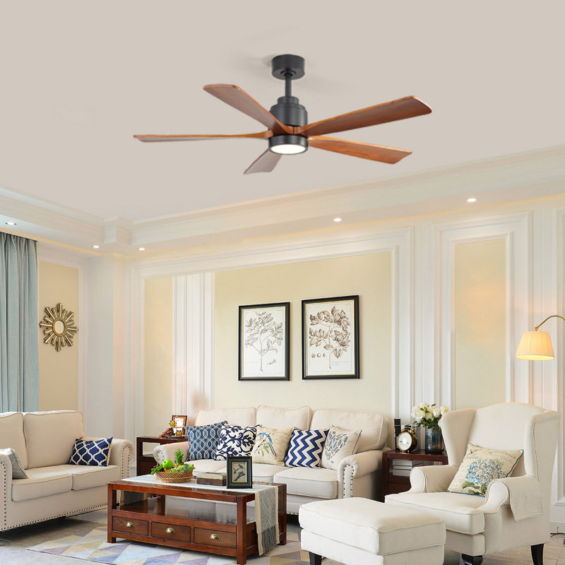 Ceiling Fan With Walnut Blades 18W Three Color Dimmable Light Memory Function & Reversible Motor