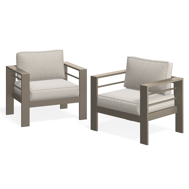Patio Furniture Metal Armchair, Gray Cushion/Light Coffee Frame
