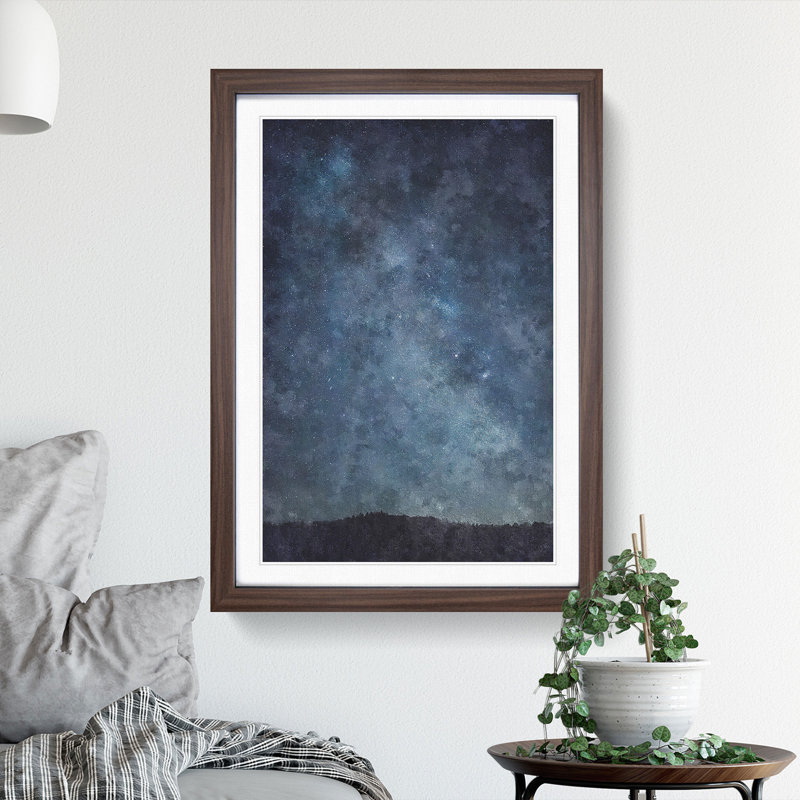 Starry Sky Painting - Framed Print, 87cm H x 62cm W x 2cm D, Walnut Framed