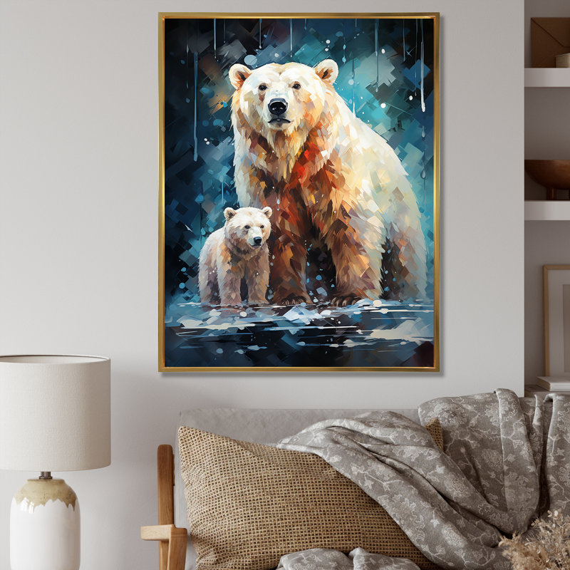 Ours polaire Starlit Bond II - ours, art mural, Cadre photo argenté, 32" H x 24" W