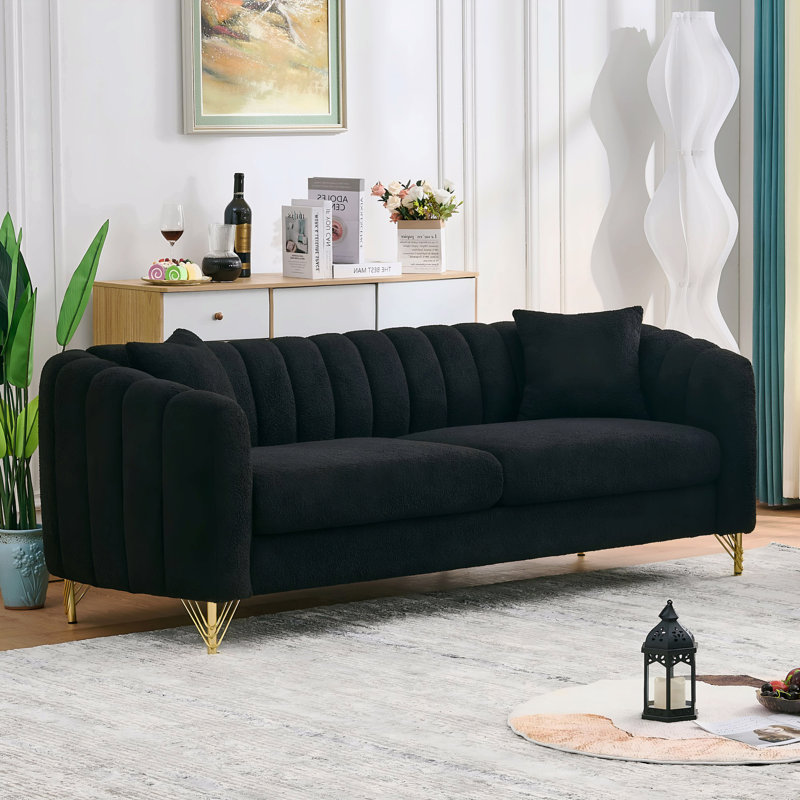Canapé surdimensionné en chenille de 85 po, canapé profond de luxe à 3 places, canapé capitonné moderne, canapé avec pieds en métal doré