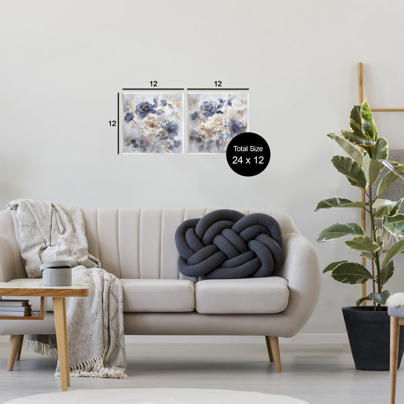"Blue Accents Roses", ensemble de 2 plaques murales, design par Irene Weisz