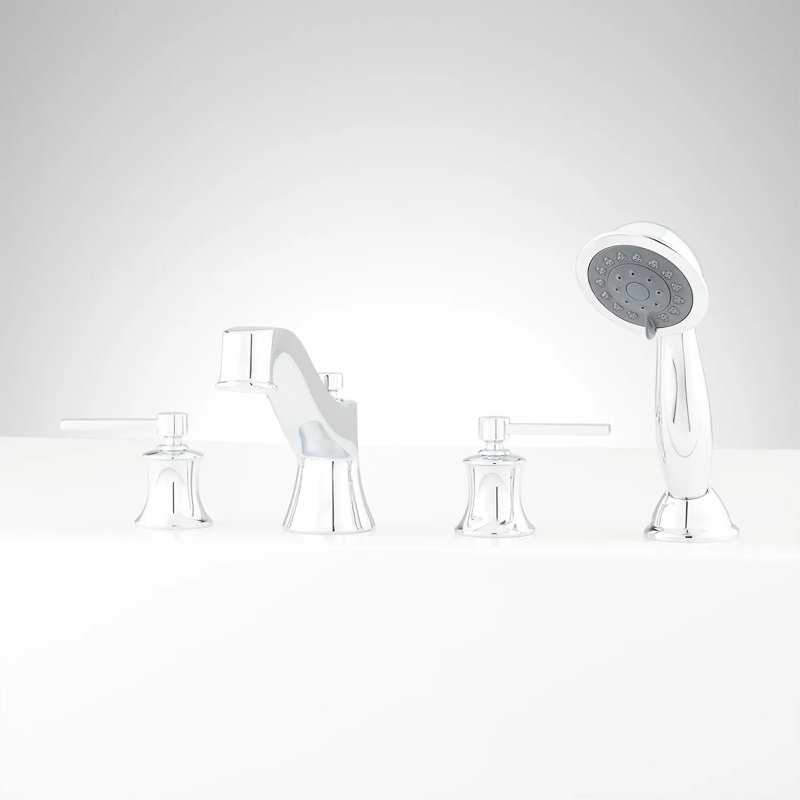 4-Hole Roman Tub Fucet with Diverter and Handshower, Chrome